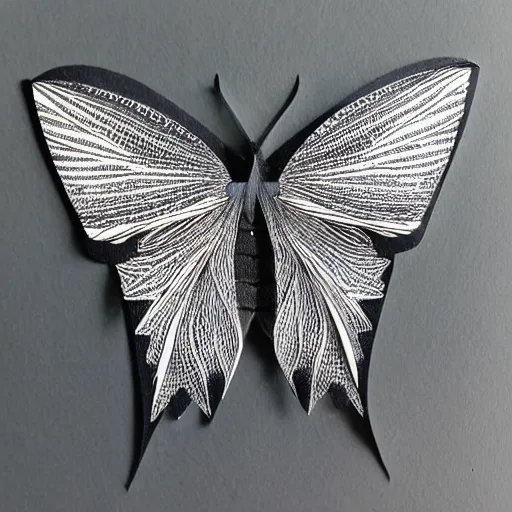 Prompt: black paper luna moth, cut paper, many layers and intricate details