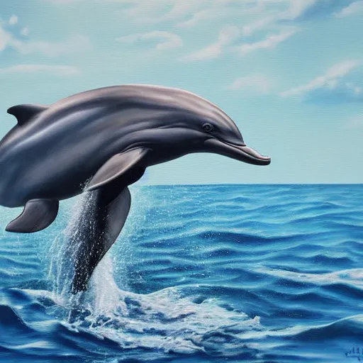Image similar to a hyperrealistic painting of a bottlenose dolphin