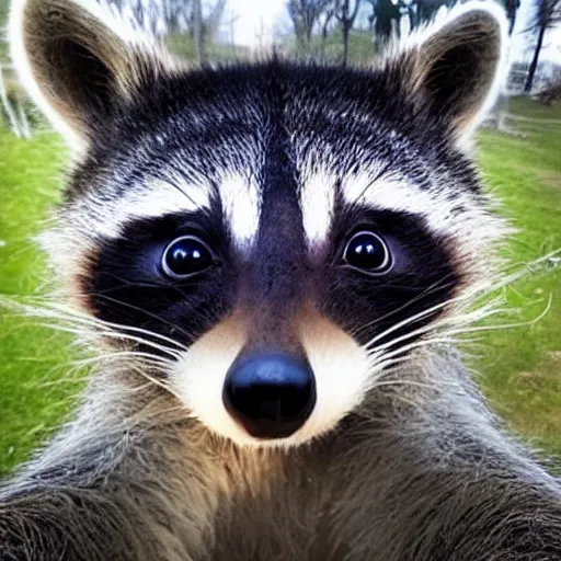 Image similar to a selfie of a racoon wearing a trenchcoat