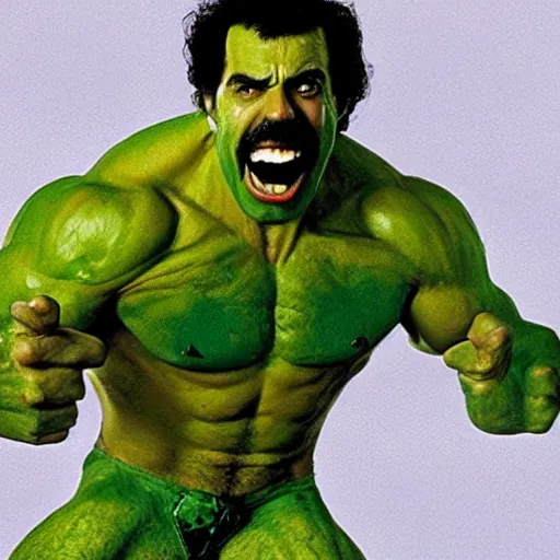 Prompt: Borat as the incredible hulk