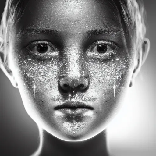 Image similar to beautiful girl's face seen through a transparent crystal, masterpiece portrait, dramatic lighting, 8k