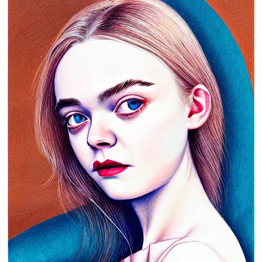 Prompt: professional painting of Elle Fanning in the style of Martine Johanna, head and shoulders portrait, symmetrical facial features, smooth, sharp focus, illustration, intricate, stormy weather, extremely detailed masterpiece,