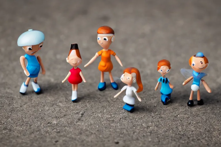 Image similar to miniature figurines of the jetsons, tilt shift, product photography