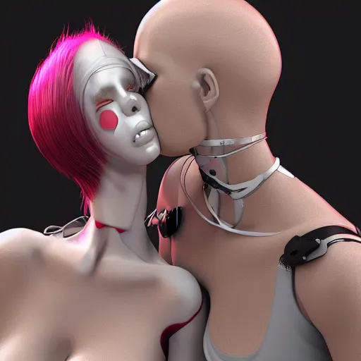 Prompt: kiss of the sweet flirty gynoid, octane, cgi, highly detailed, photorealistic,