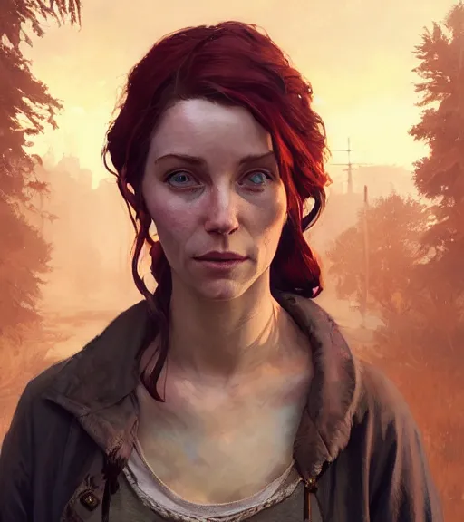 Image similar to Highly detailed portrait of homeless Triss Merigold, in GTA V, Stephen Bliss, unreal engine, fantasy art by Greg Rutkowski, Loish, Rhads, ferdinand knab, Makoto Shinkai and Lois van baarle, ilya kuvshinov, rossdraws, Tom Bagshaw, global illumination, radiant light, detailed and intricate environment