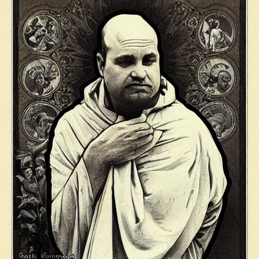 Image similar to “ george costanza, saint, by alphonse mucha ”