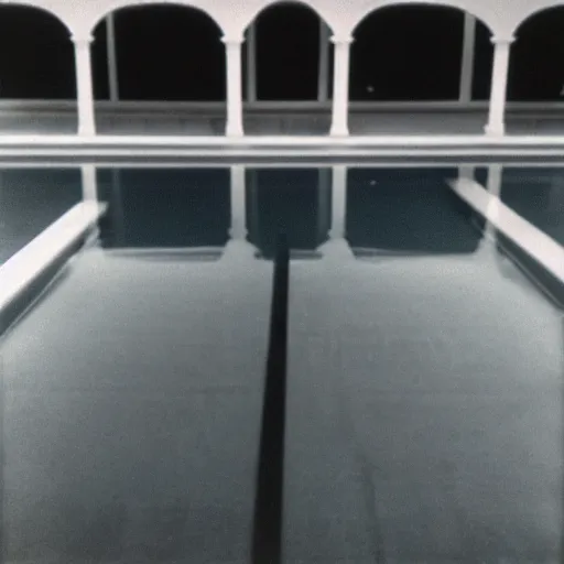 Prompt: Beautiful soft Photograph taken with a phone-camera from 2000, of an infinite infinite infinite liminal empty pool