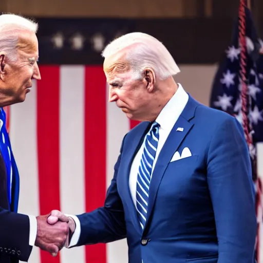 Image similar to joe biden shaking hands with donald trump, photorealistic, 4 k