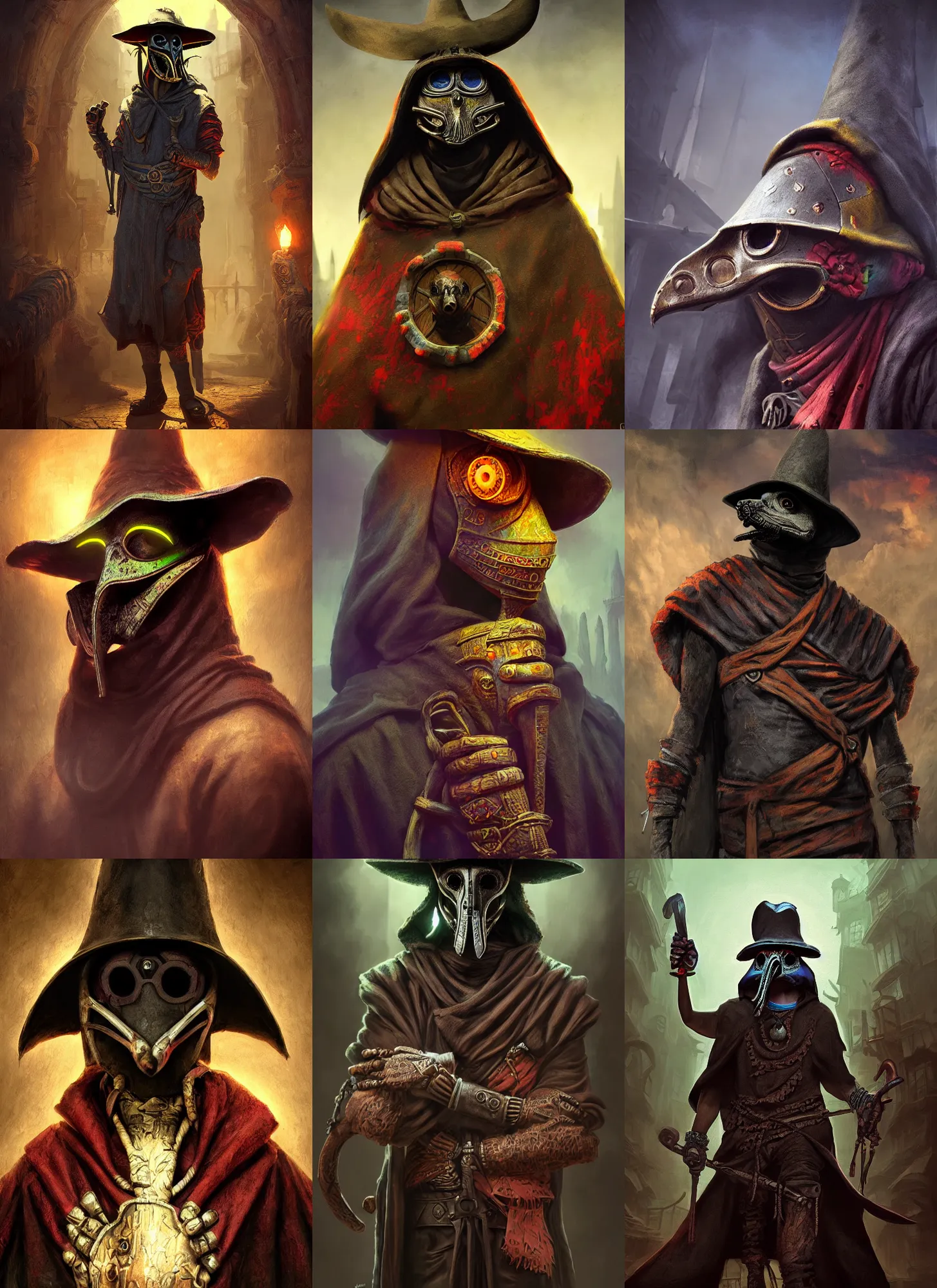 Prompt: aztec plague doctor, vivid colors, dark shadows, contrast, concept art, sharp focus, digital art, Hyper-realistic, 4K, Unreal Engine, Highly Detailed, Dramatic Lighting, Beautiful, by Brom, bastien lecouffe-deharme