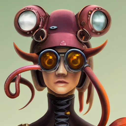 Prompt: a profile picture of a squid with steampunk googles, by ROSS tran, 4k