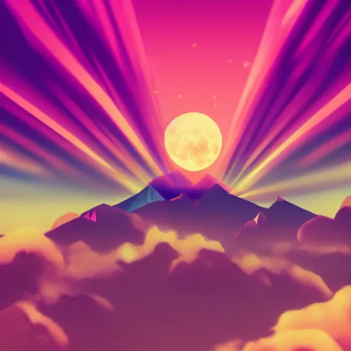 Image similar to aesthetic synthwave mountain between the clouds, moon background, sharp focus, sharp focus, high details, 8 k