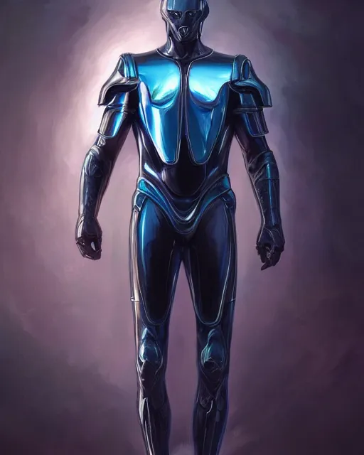 Image similar to character art of iridescent sinewy smooth muscular male sleek glossy bluish black pearlescent scifi armor with smooth black featureless helmet, by greg rutkowski, mark brookes, jim burns, tom bagshaw, magali villeneuve, eve ventrue, trending on artstation