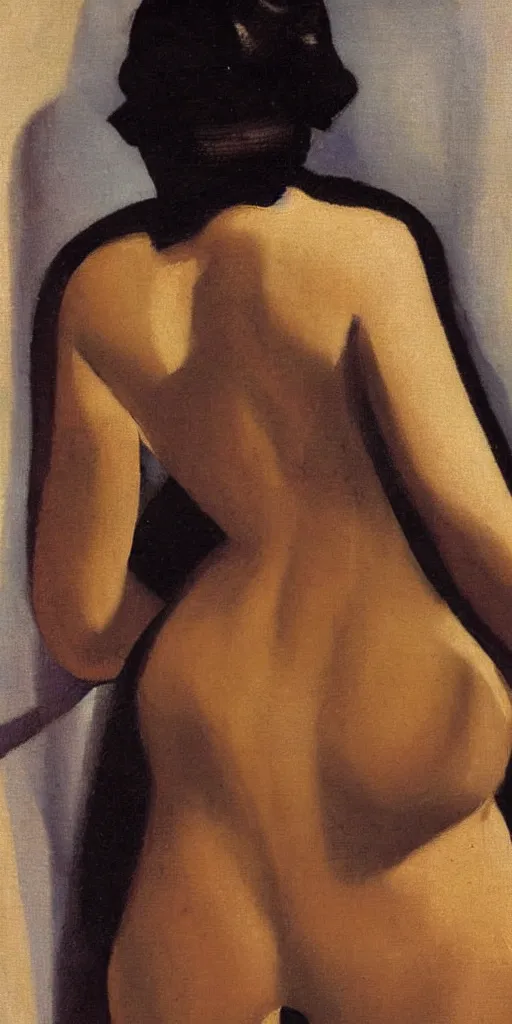 Prompt: Lower back of a beautful woman, painted by Tamara de Lempicka