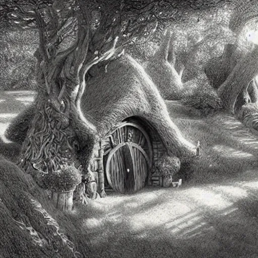 Prompt: beautiful serene hobbiton, by alan lee, lord of the rings, smooth, detailed terrain, pencil style, concept art, trending on art station.