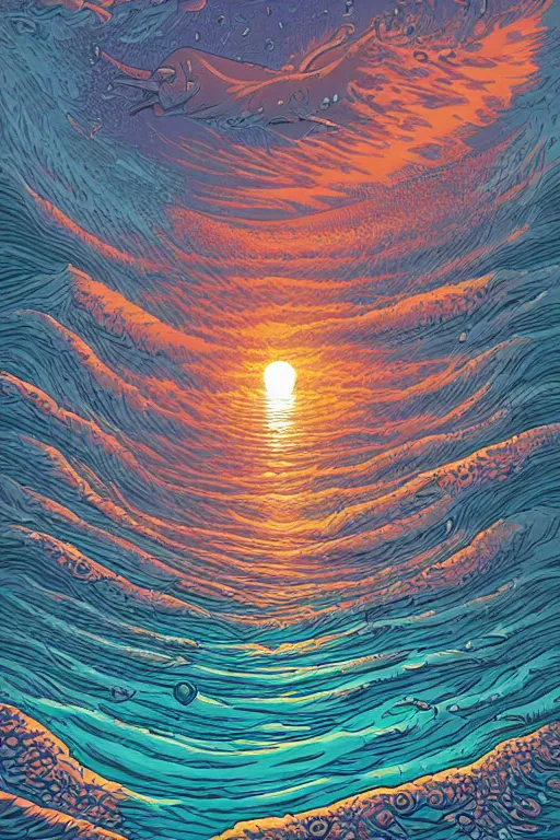 Prompt: The sea by Dan Mumford