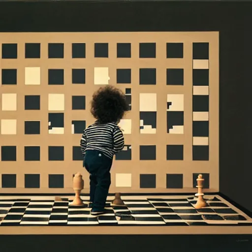 Image similar to portrait photo of a toddler looking at a chess board, confused, by annie liebovitz,