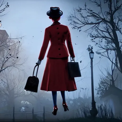 Prompt: Mary Poppins in Dead By Daylight, gameplay, pc, creepy,