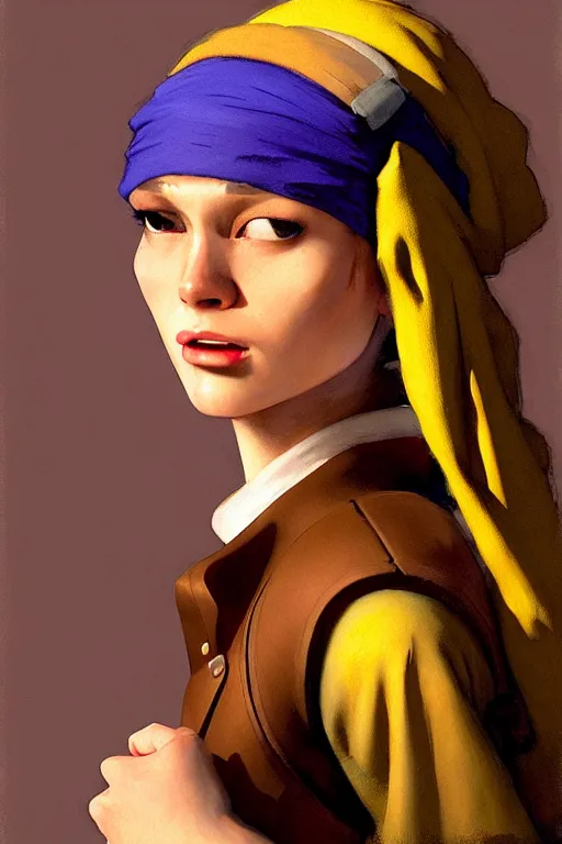 Image similar to team fortress 2 scout the girl with the pearl earring as the team fortress 2 scout team fortress 2 scout team fortress 2 scout, painting by gaston bussiere, katsuya terada, nc wyeth, greg rutkowski, craig mullins, vermeer, frank frazetta, mucha, tom of finland, trending on artstation