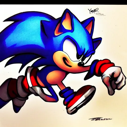 Prompt: Sonic the Hedgehog drawn by Yoji Shinkawa,