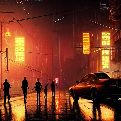 Image similar to jellyfish running on the street at night after the rain, with the silhouette of distant mountains in the background, cyberpunk style, blade runner, by darek zabrocki, 8 k