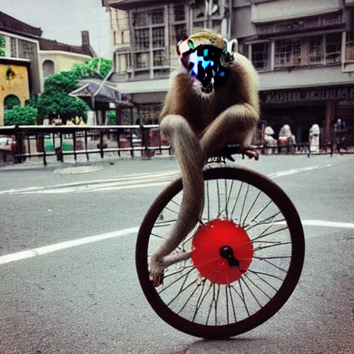 Prompt: “Monkey on a unicycle, in a busy town square, studio Ghibli style”