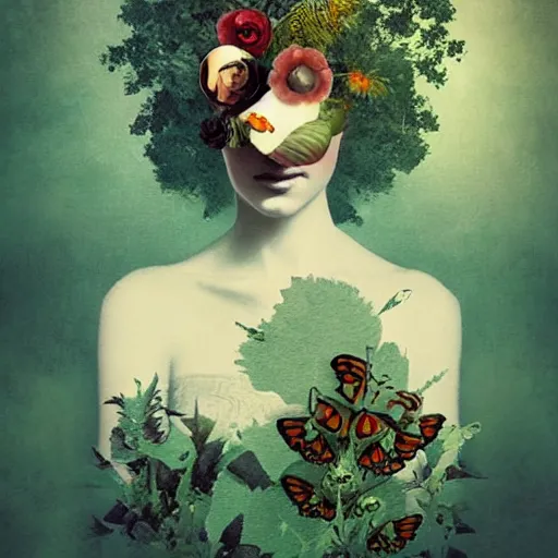 Prompt: a surreal garden portrait in the style of christian schloe