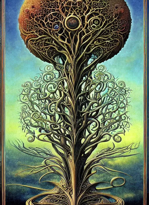 Image similar to tree of life by roger dean and andrew ferez, art forms of nature by ernst haeckel, divine chaos engine, symbolist, visionary, art nouveau, botanical fractal structures, organic, detailed, realistic, surreality