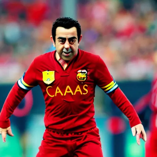 Prompt: xavi hernandez as the devil with red horns and an evil face