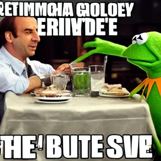 Prompt: Kermit The Frog with Saul Goodman