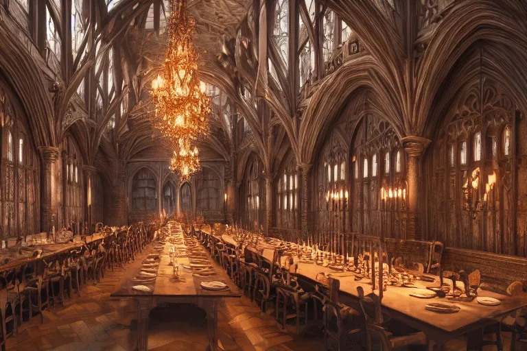 photo of the great dining hall of hogwarts as a highly Stable Diffusion