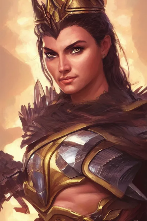 Image similar to amazon valkyrie athena, d & d, fantasy, portrait, highly detailed, headshot, digital painting, trending on artstation, concept art, sharp focus, illustration, art by artgerm and greg rutkowski and magali villeneuve