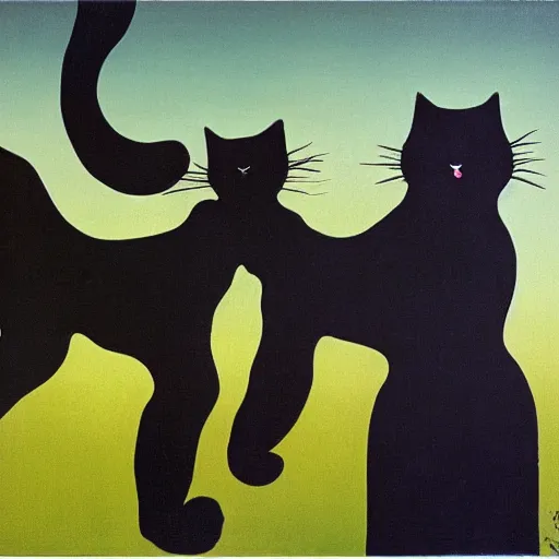 Prompt: cats dancing by René Magritte