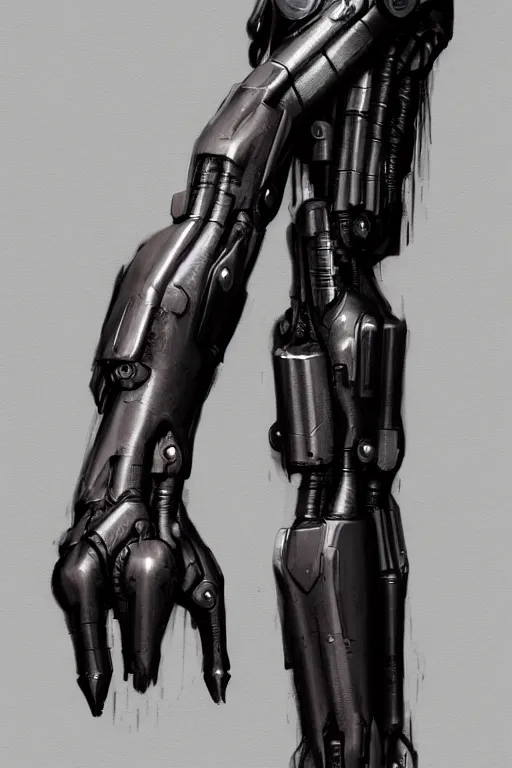 Image similar to a cyberpunk dark metallic arm prosthesis realistic proportions, electric, close look, sci - fi, rpg, digital painting, artstation, concept art, smooth, 8 k frostbite 3 engine, ultra detailed