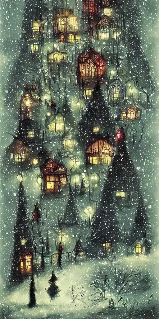 Image similar to a christmas trees night scene by alexander jansson