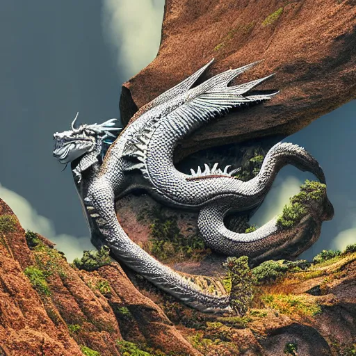 Image similar to Dragon sleeping on top of a mountain, hd, intricate, 8k, award winning photograph, hyperrealism, national geographic