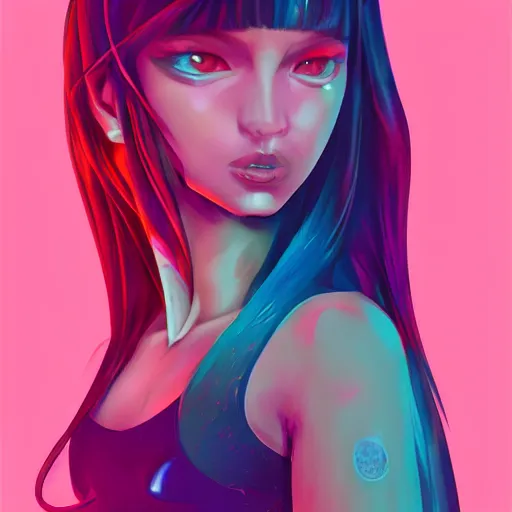 Prompt: a stylized image of a hard surfaces girl with long hair, digital art by ei - q, featured on pixiv, synchromism, flat shading, full body, metaphysical painting, speedpainting, digital painting, holographic undertones, highly saturated colors, 4 k, digital art, concept art, trending on artstation