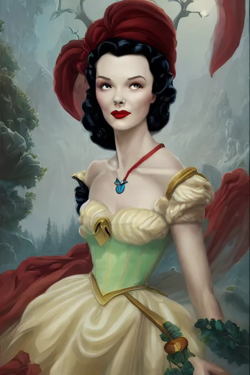 Image similar to beautiful hq matte painting portrait of vivien leigh as snow white, by peter mohrbacher greg rutowski