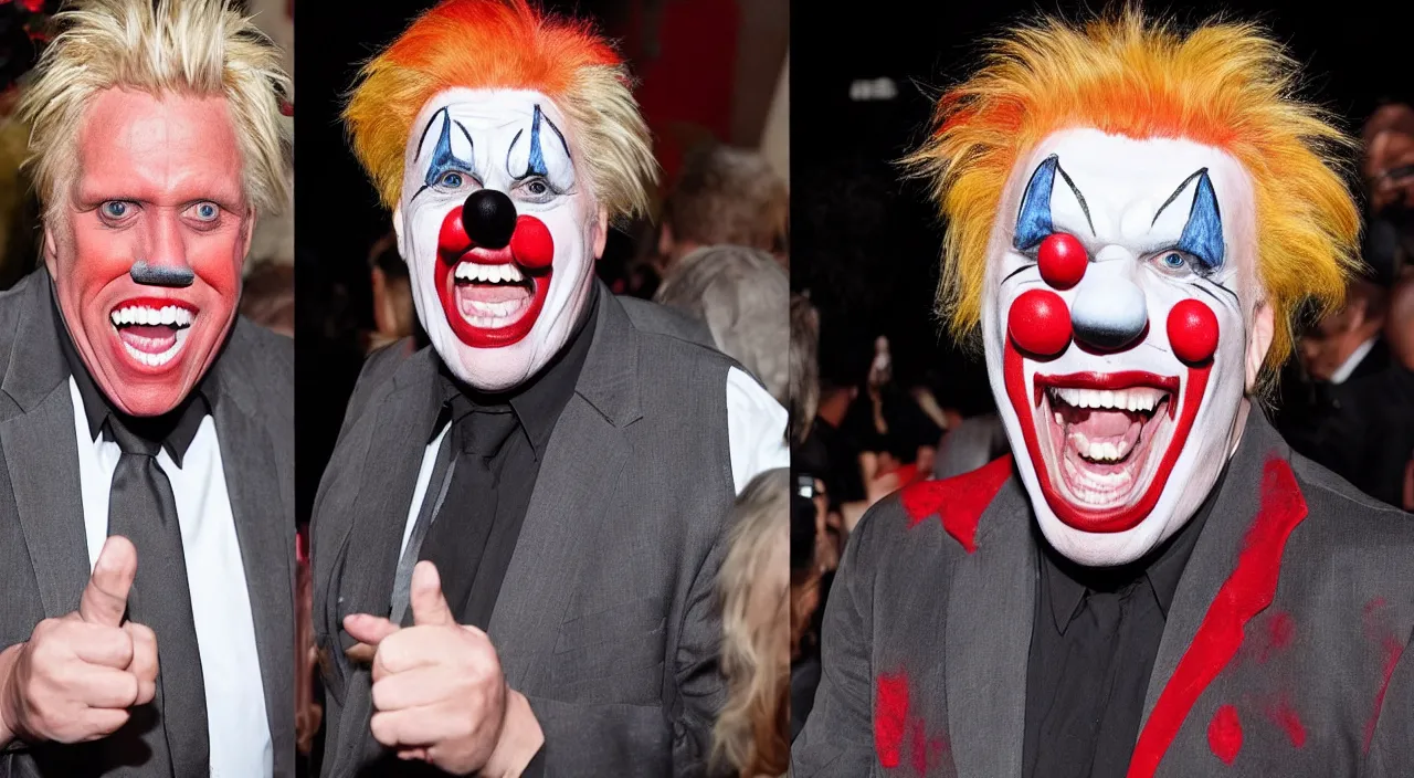 Prompt: gary busey dressed as a clown