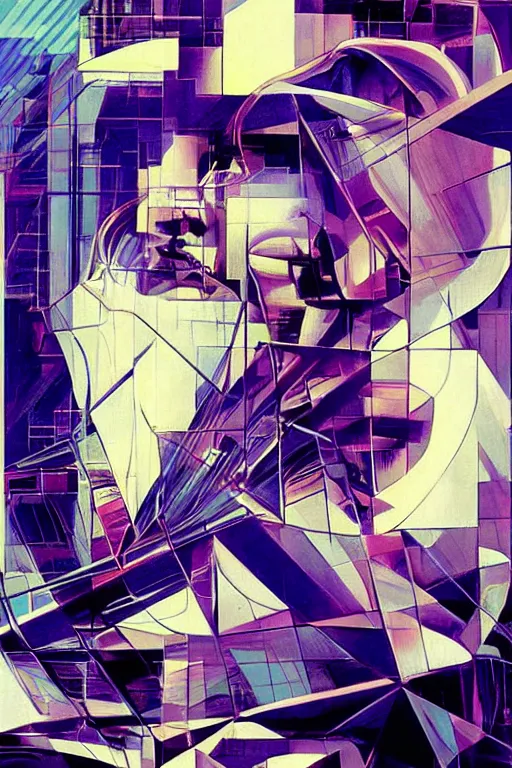 Image similar to wideangle portrait, a wild dancer tangled in broken tensor fields, madness, decoherence, synthwave, glitch!!, fractured reality, vortex, realistic, hyperdetailed, concept art, art by syd mead, cubism