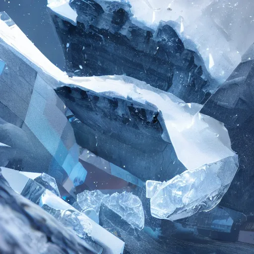 Image similar to obsidian scraps trailing behind a huge chunk of ice which is flying through the air, behance hd artstation, 4 k cinematic