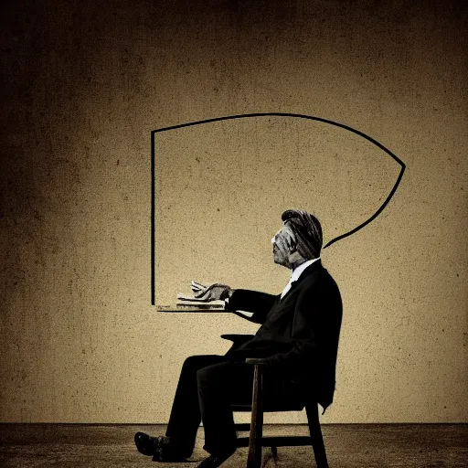 Image similar to A sitting man questioning time as imagined by Tommy Ingberg