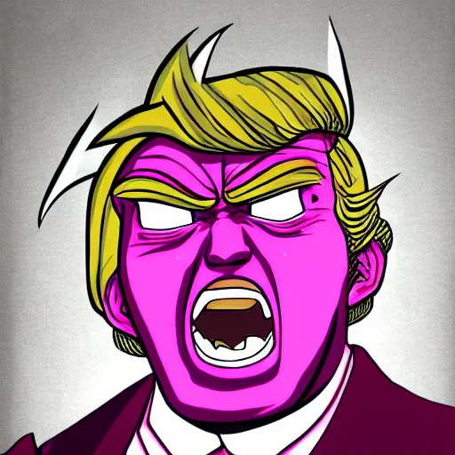 Image similar to portrait of monster Donald trump who looks like Majin buu from dragon ball z, digital art