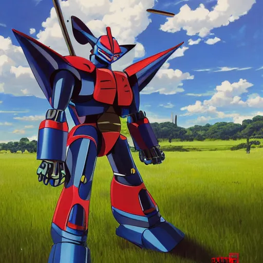 Prompt: mazinger z mecha in a pasture whit the ninja turtles, looking at the sky, psychedelic, highly detailed upper body, professionally post - processed, beautiful, symmetry accurate features, epic, octane rendered, anime masterpiece, ilya kuvshinov, krenz cushart, epic, unreal engine 5, lumen, nanite