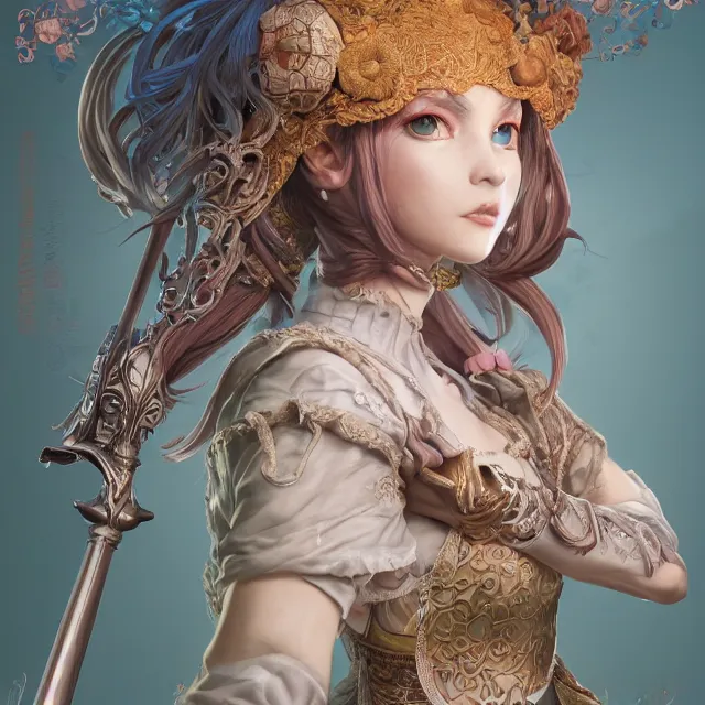 Image similar to the portrait of neutral good colorful female cleric bard as absurdly beautiful, gorgeous, elegant, skinny young gravure idol, an ultrafine hyperdetailed illustration by kim jung gi, irakli nadar, intricate linework, sharp focus, bright colors, octopath traveler, final fantasy, unreal engine 5 highly rendered, global illumination, radiant light, detailed and intricate environment