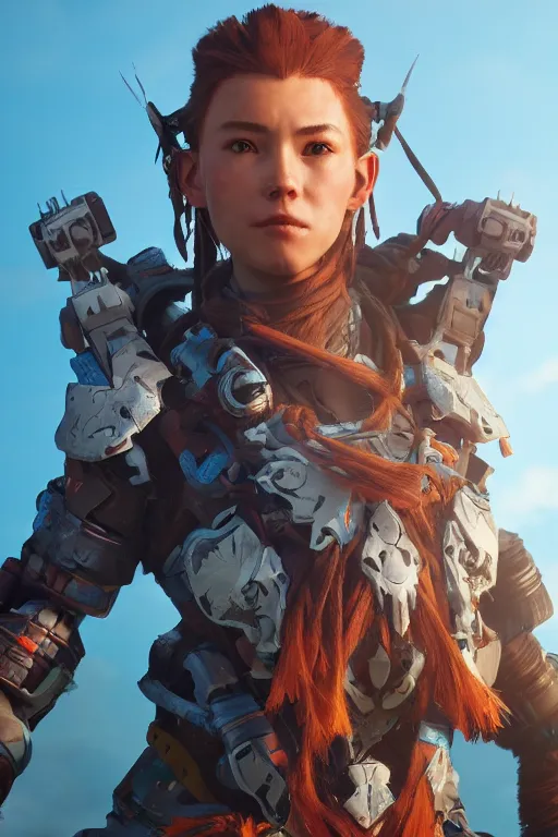 Image similar to combination suit armor aloy horizon forbidden west horizon zero dawn robot ninja mask helmet backpack tribal, aesthetic octane render, 8 k hd resolution, by ilya kuvshinov and cushart krentz and gilleard james radiating a glowing aura cgi rtx 2 0 2 2