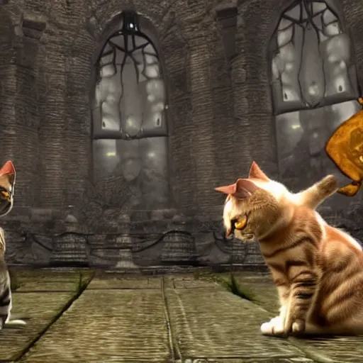 Image similar to cats dancing in style of dark souls