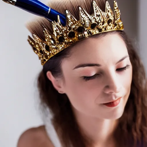 Image similar to woman with a crown of artistic brushes in her hair