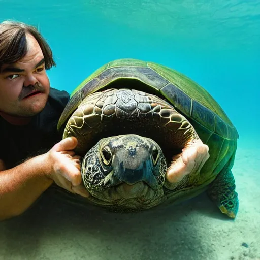 Image similar to jack black kissing a giant turtle, national geographic photo, 8 k