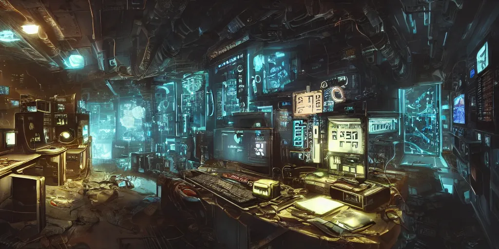 Prompt: a cyberpunk computer that runs on biotechnology, mechanical clock, fallout 5, studio lighting, deep colors, apocalyptic setting