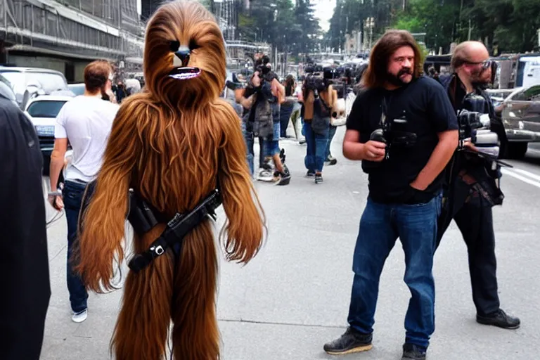 Prompt: Chewbacca paparazzi